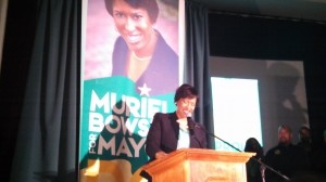 Councilwoman Muriel Bowser thanks supporters Monday night after winning the Democratic mayoral primary.